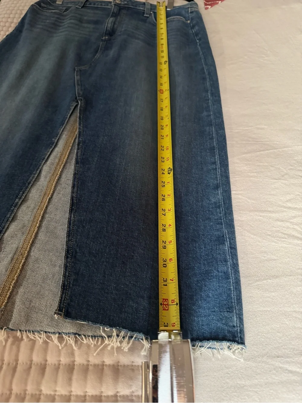 PAIGE Mid-Blue Straight-Leg Denim Skirt with Front Slit